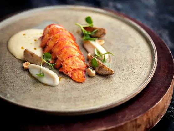 Brunet smør sifon med hummer, hasselnødder og jordskokker